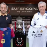 Ancelotti y Flick posan juntos en la previa de la final de la Supercopa de España